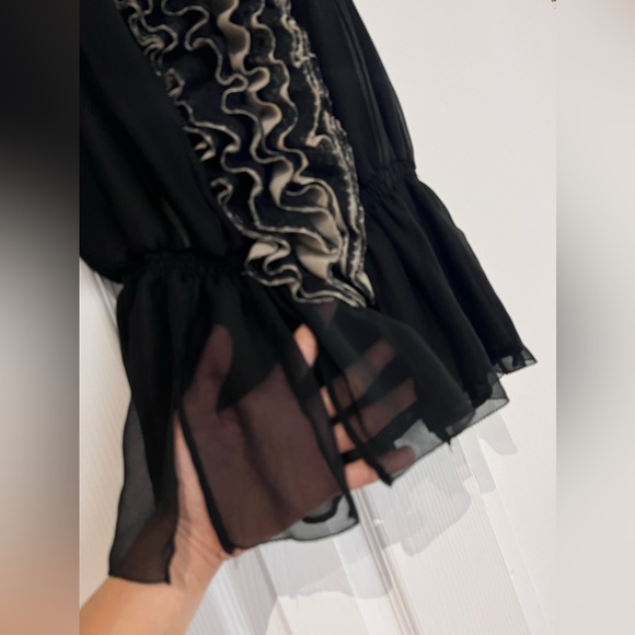 Neiman Marcus Robert Rodriguez Target Lace Ruffle Black Peplum Blouse Shirt - Picture 4 of 15